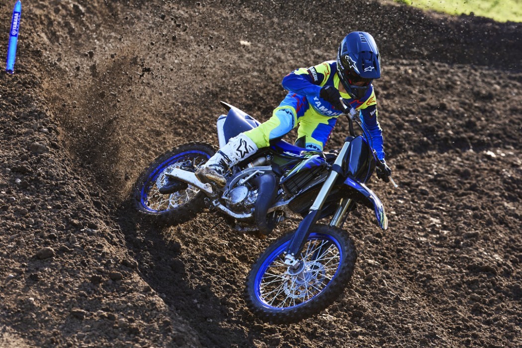 YZ125SP 2025 static image of motocross bike racing around corner