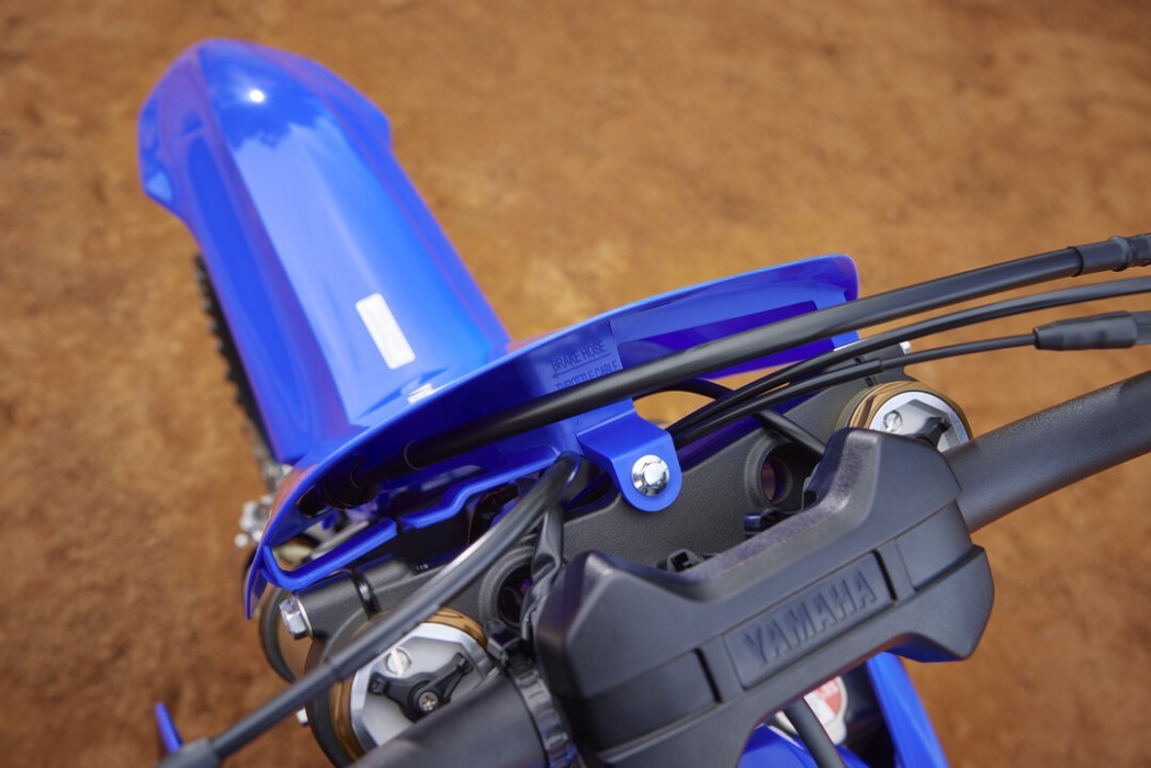 Detail image of Yamaha YZ450F 2024 Motocrosser in Blue Colourway, top down of front mudguard and rider instruments