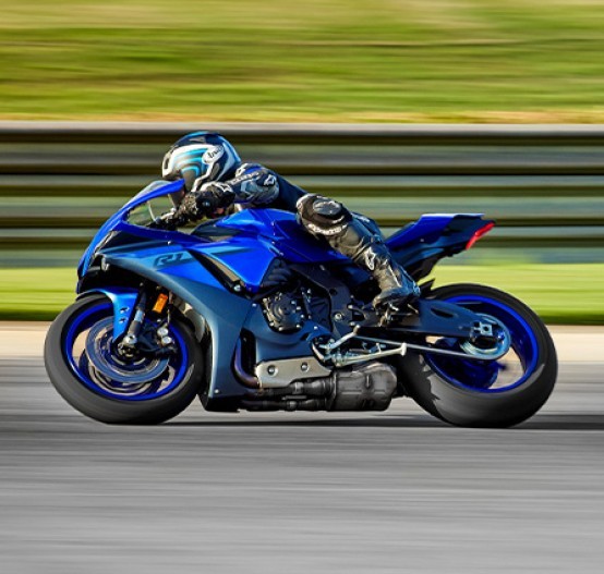 Action image of left side Yamaha YZF-R1 side-on mid right hand corner.