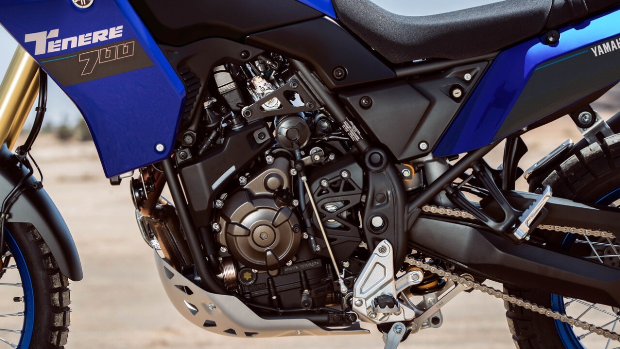 Detail image of Yamaha Tenere 700 in Blue Colourway, engine and bodywork