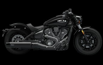 Studio image of Indian Scout Bobber 2024 in Black Metallic colour, available at Brisan Motorcycles Newcastle