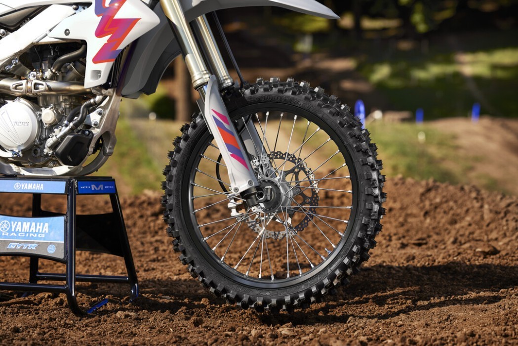 Detail image of Yamaha YZ250F 50th Anniversary, front wheel and suspension