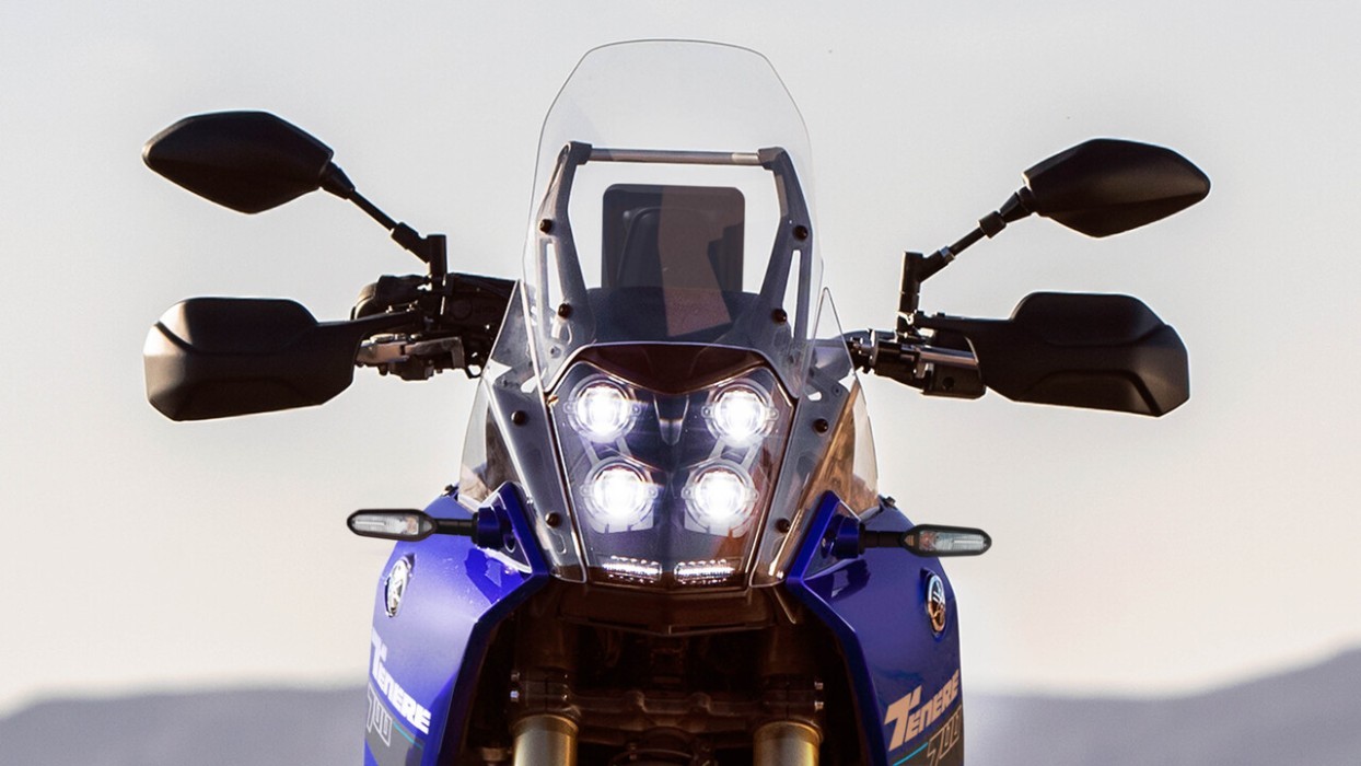 Detail image of Yamaha Tenere 700 in Blue Colourway, LED headlights and windscreen