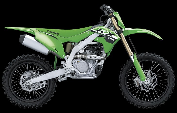 Studio image of 2024 Kawasaki KX250 in Lime Green colourway, available at Brisan Motorcycles Newcastle