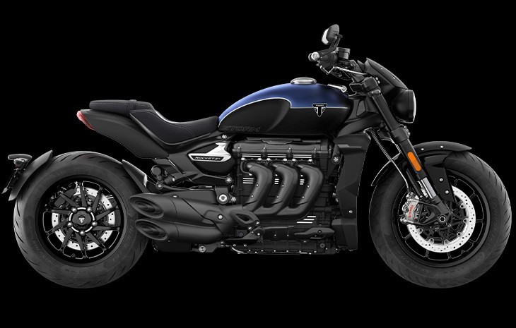 Studio image of Triumph Rocket 3 Storm R in Blue, available at Brisan Motorcycles Newcastle