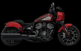 Studio image of Indian Sport Chief 2024 in Sunset Red Smoke colourway, available at Brisan Motorcycles Newcastle
