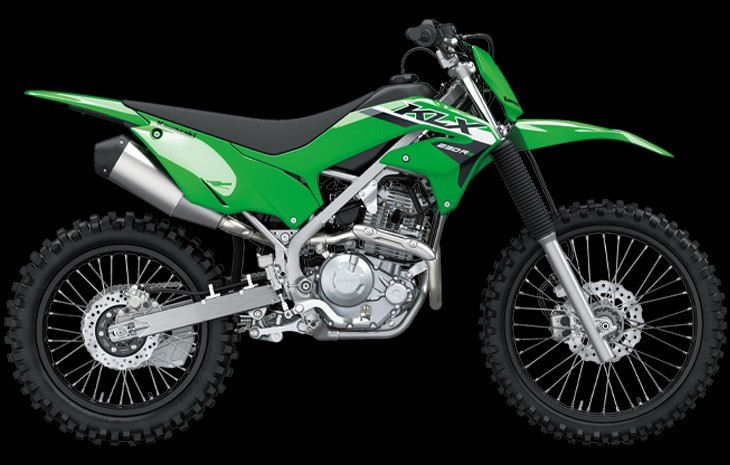 Studio image of Kawasaki KLX230R S in Lime Green colourway, available at Brisan Motorcycles Newcastle