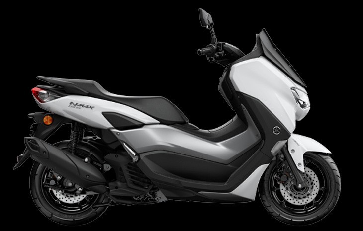 Studio image of Yamaha NMAX 155 scooter in milky white colourway, available at Brisan Motorsports Islington
