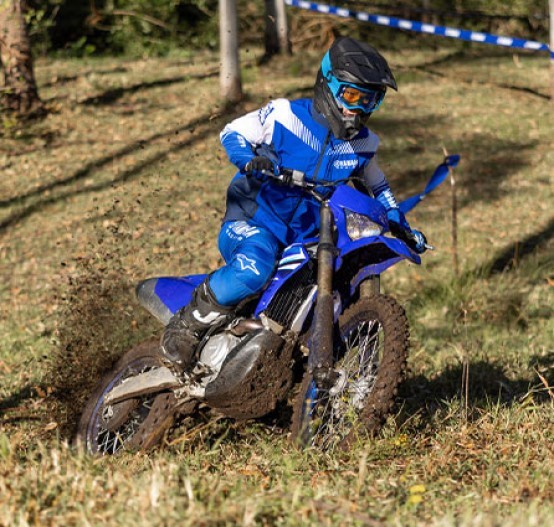 Action image of Yamaha WR450F 2025 in blue colourway, available for sale at Brisan Motorsports Islington