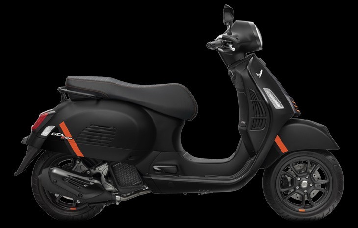 Studio image of 2023 Vespa GTS 300 Super Sport in Nero Opaco (Black) colourway, available at Brisan Motorcycles Newcastle