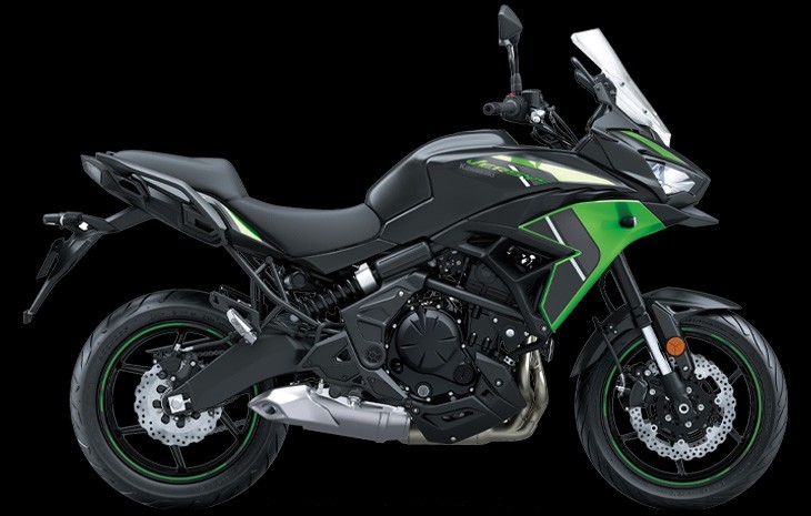 Studio image of 2024 Kawasaki Versys 650 in green/black colourway, available at Brisan Motorcycles Newcastle