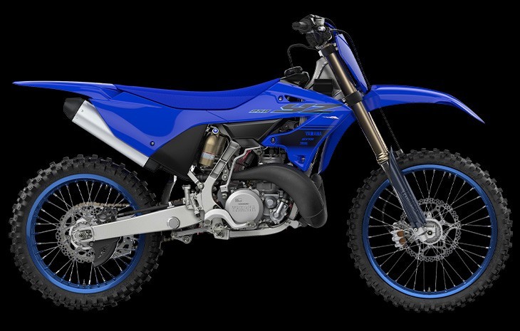 Studio image of Yamaha YZ250 two stroke in blue colourway, available at Brisan Motorsports Islington