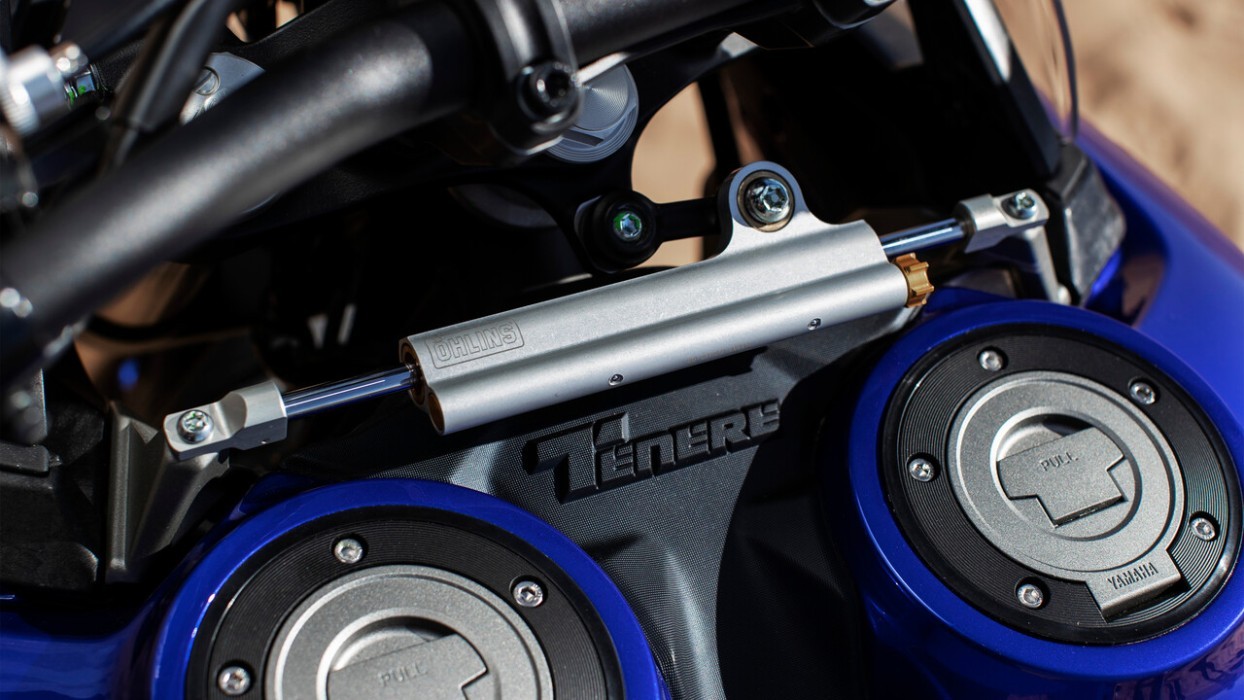 Detail image of Yamaha Tenere 700 World Raid in Blue Colourway, adjustable steering damper