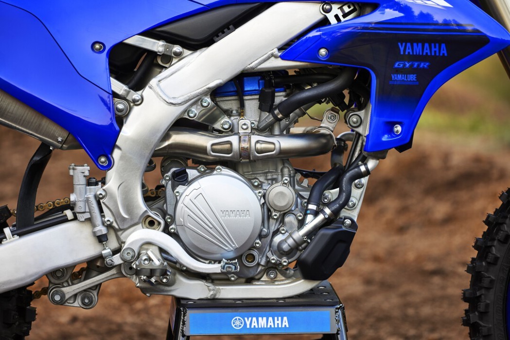 Detail image of Yamaha YZ250F 2024 Motocrosser in Blue Colourway, engine and frame