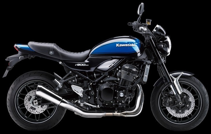 Studio image of Kawasaki Z900RS in Metallic Diablo Black/Blue, available from Brisan Motorcycles Newcastle