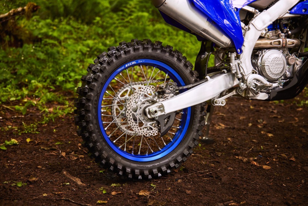 YZ450FX 2025 static image of enduro bike rear wheel